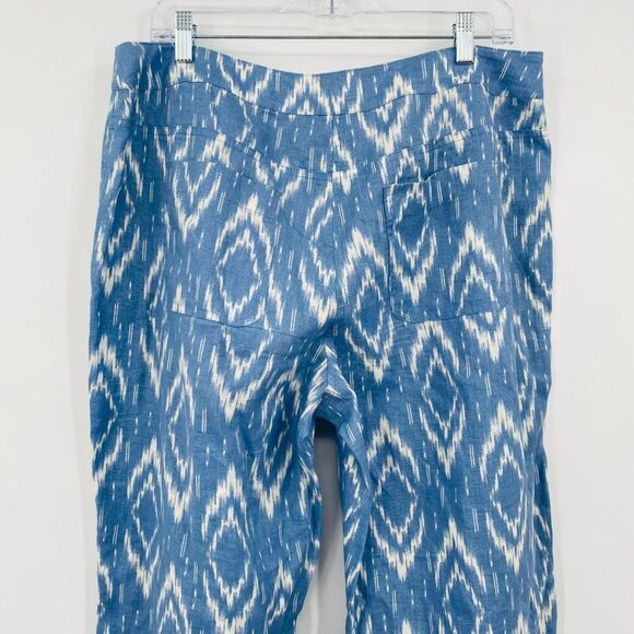 Chico's Size Medium 12 Blue & White Ikat Print Linen Wide Leg Pants - Picture 8 of 9